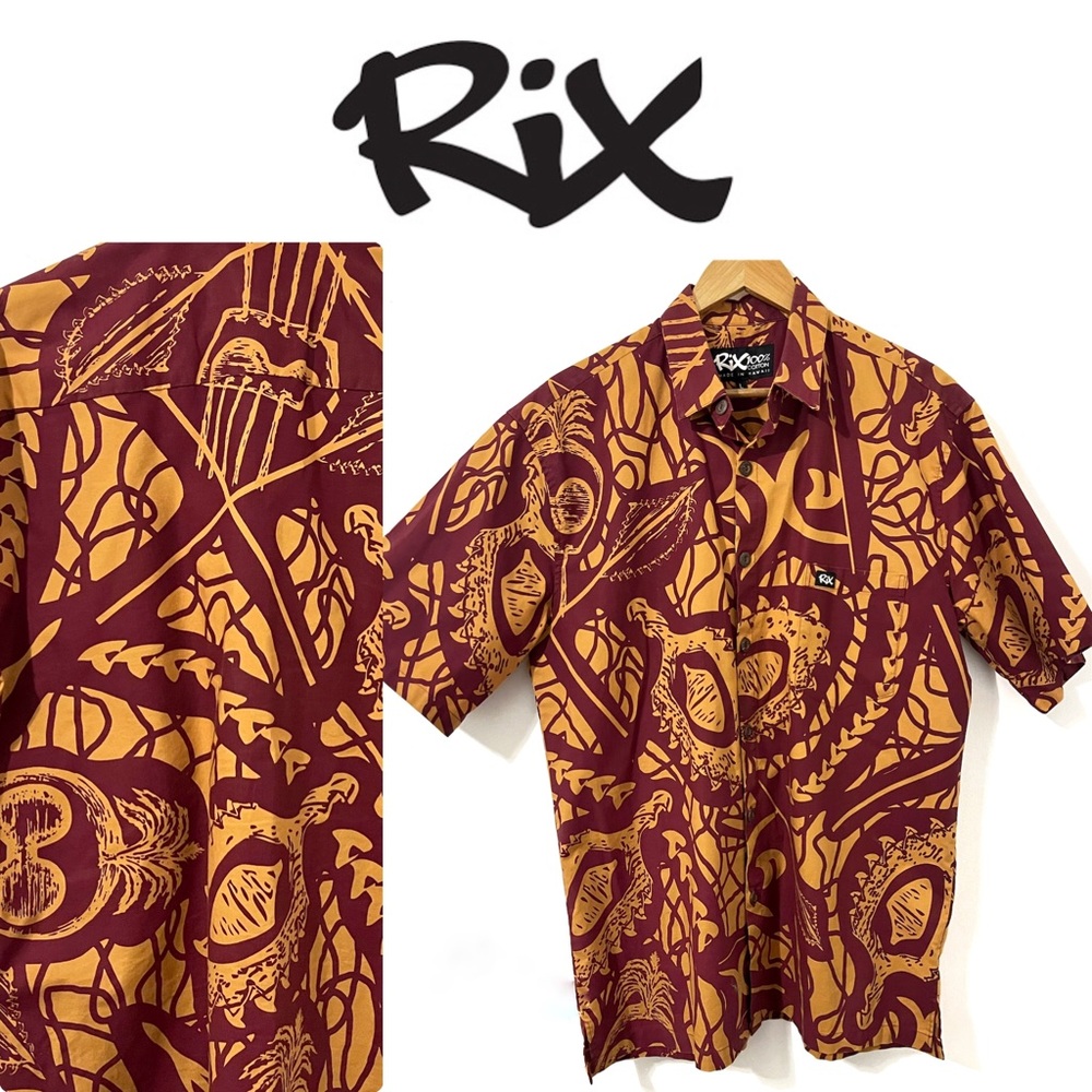 RIX Island Wear • Large • Men’s Button Down Tribal Print Hawaii Aloha Shirt